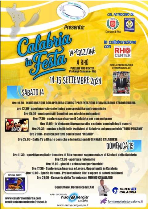 A Rho un week end dedicato ai sapori e alle tradizioni calabresi con 'Calabria in Festa'