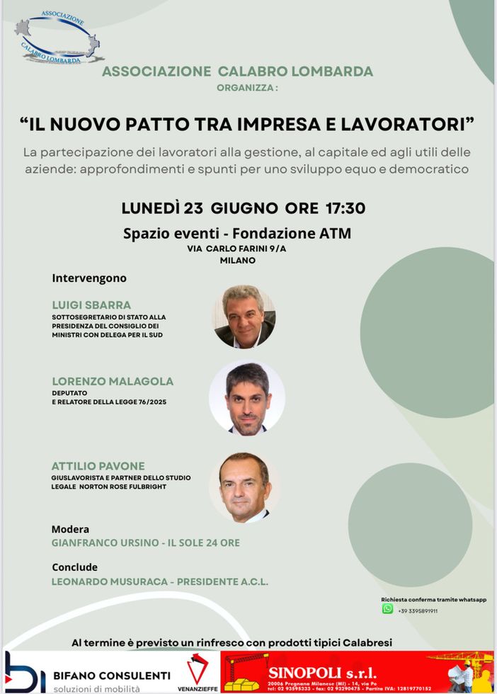 Convegno sui nuovi orizzonti aperti dalla nuova legge per la partecipazione dei lavoratori alla gestione, al capitale e agli utili delle imprese
