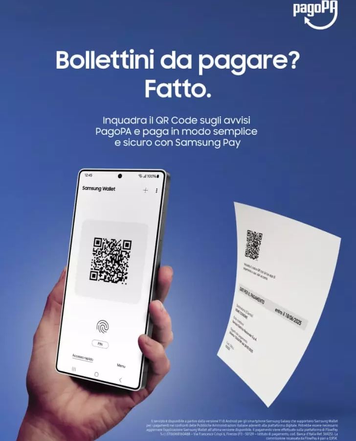 I pagamenti verso la P.A. ora si fanno anche con Samsung Wallet