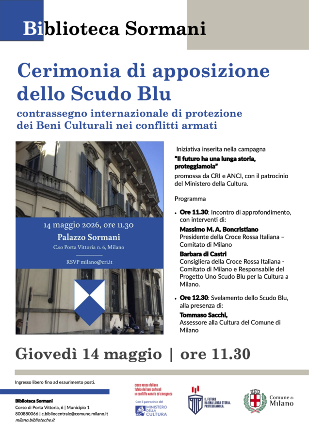 Apposizione scudo blu su palazzo Sormani