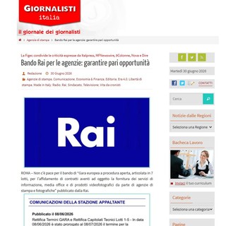 Bando Rai per le agenzie di stampa, Figec “Non garantisce pari opportunità”