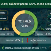 Beni durevoli, consumi -2,4%. Dal 2019 prezzi +20%, meno acquisti con più spesa